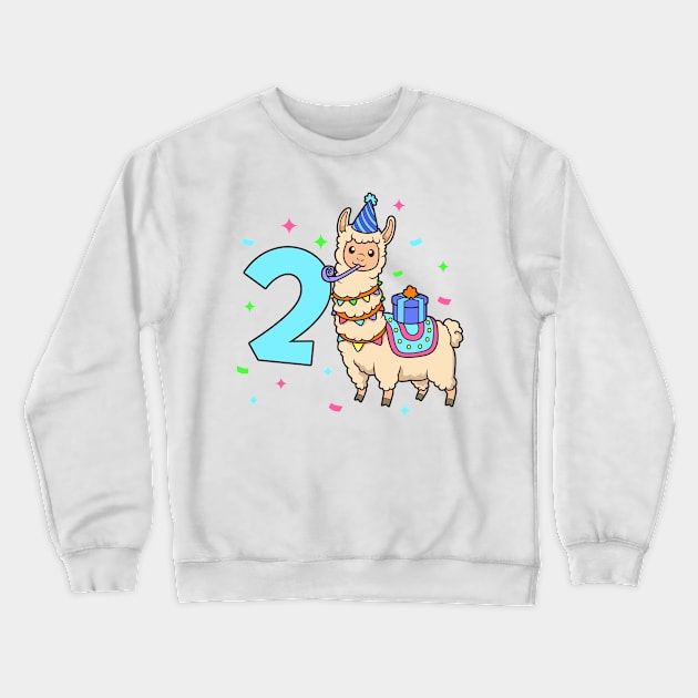 I am 2 with Lama - kids birthday 2 years old Crewneck Sweatshirt by Modern Medieval Design
